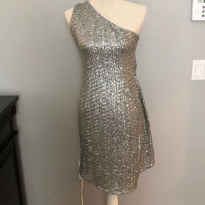 Worn once!! Sequined one shoulder designer dress